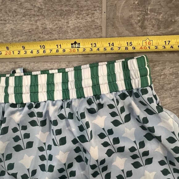 Ann Taylor Sleep Satin Pajama Shorts Set Large Floral Green White Loungewear - Picture 7 of 7